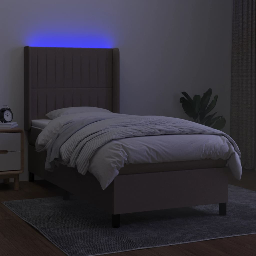 Κρεβάτι Boxspring με Στρώμα & LED Taupe 90x190 εκ. Υφασμάτινο
