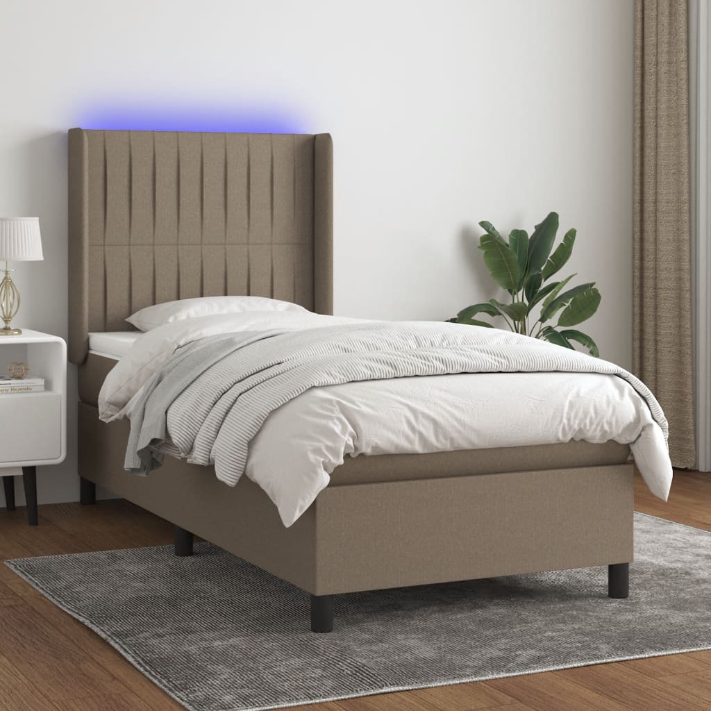Κρεβάτι Boxspring με Στρώμα & LED Taupe 90x190 εκ. Υφασμάτινο