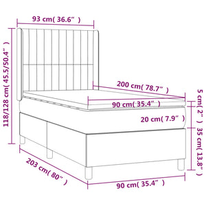 Κρεβάτι Boxspring με Στρώμα & LED Αν.Γκρι 90x200 εκ. Υφασμάτινο