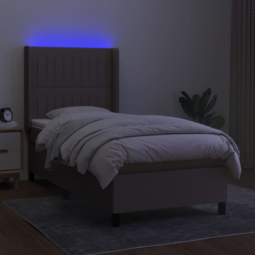 Κρεβάτι Boxspring με Στρώμα & LED Taupe 100x200 εκ. Υφασμάτινο - Pakobazaar