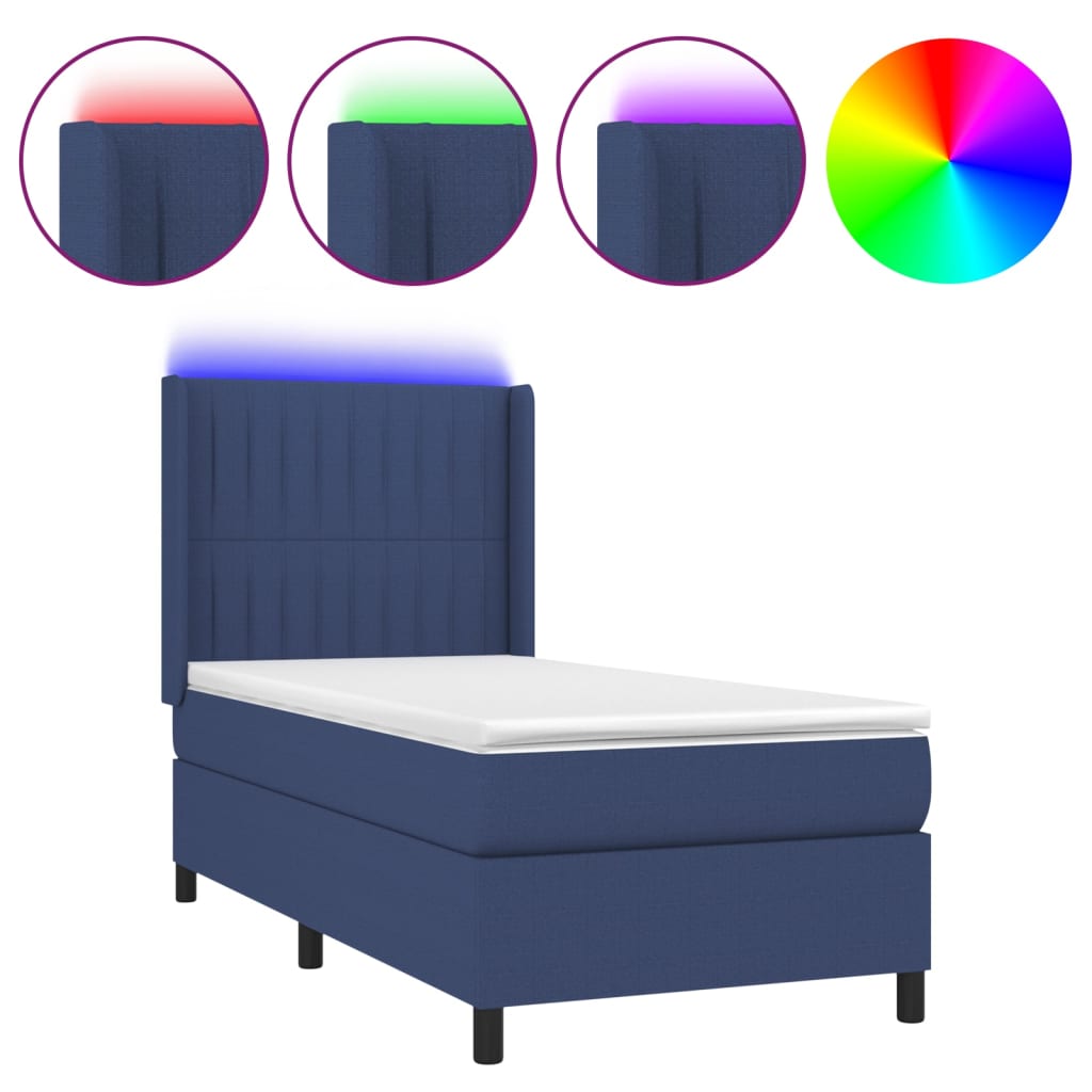 Κρεβάτι Boxspring με Στρώμα & LED Μπλε 100x200 εκ. Υφασμάτινο