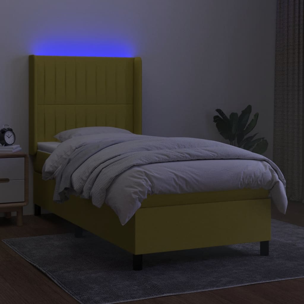 Κρεβάτι Boxspring με Στρώμα & LED Πράσινο 100x200 εκ Υφασμάτινο