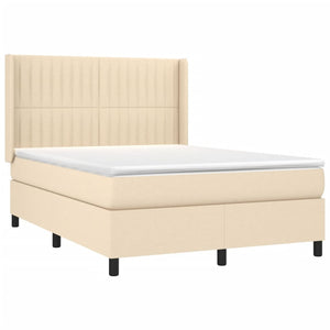 Κρεβάτι Boxspring με Στρώμα & LED Κρεμ 140x190 εκ. Υφασμάτινο - Pakobazaar