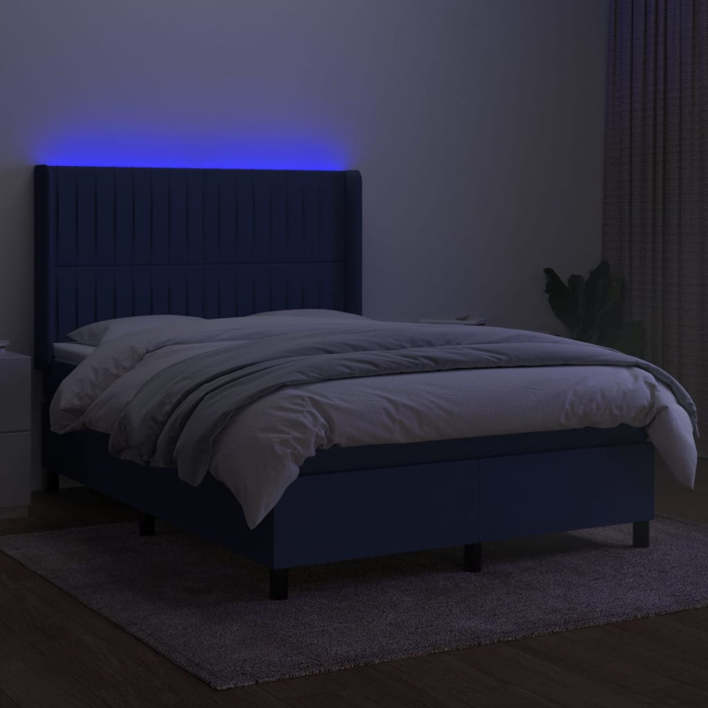 Κρεβάτι Boxspring με Στρώμα & LED Μπλε 140x190 εκ. Υφασμάτινο