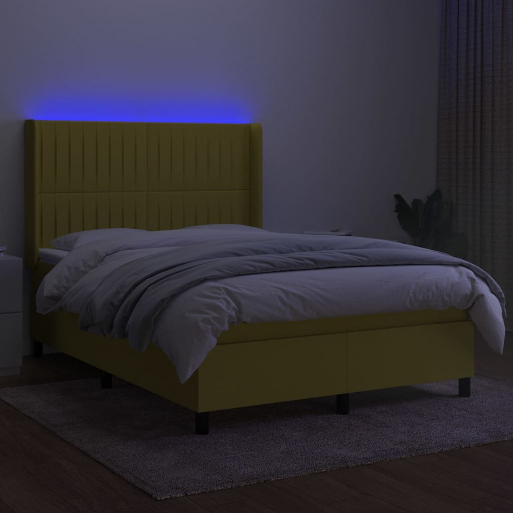 Κρεβάτι Boxspring με Στρώμα & LED Πράσινο 140x190 εκ Υφασμάτινο
