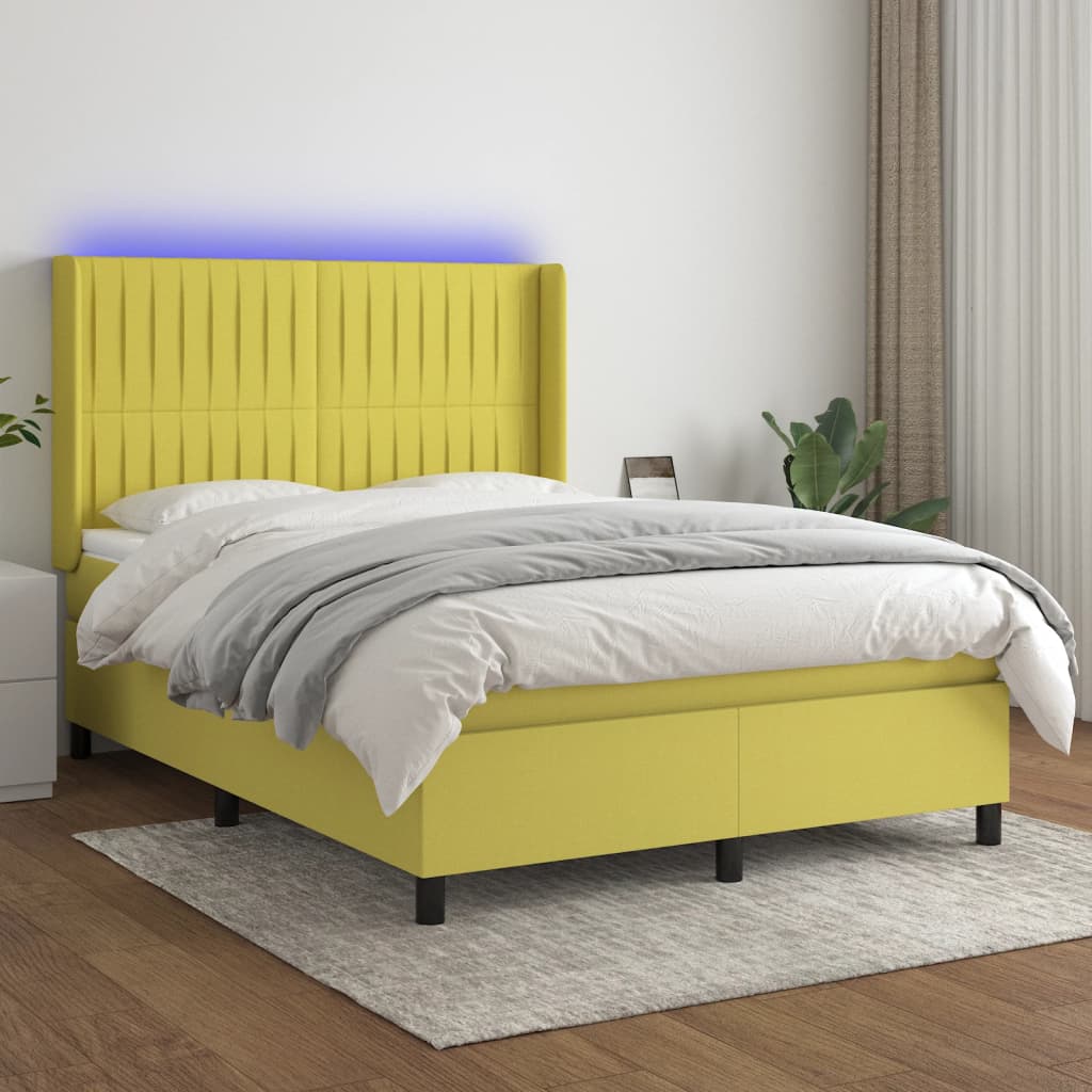 Κρεβάτι Boxspring με Στρώμα & LED Πράσινο 140x190 εκ Υφασμάτινο
