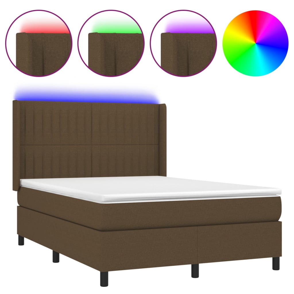 Κρεβάτι Boxspring με Στρώμα & LED Σκ.Καφέ 140x200 εκ Υφασμάτινο