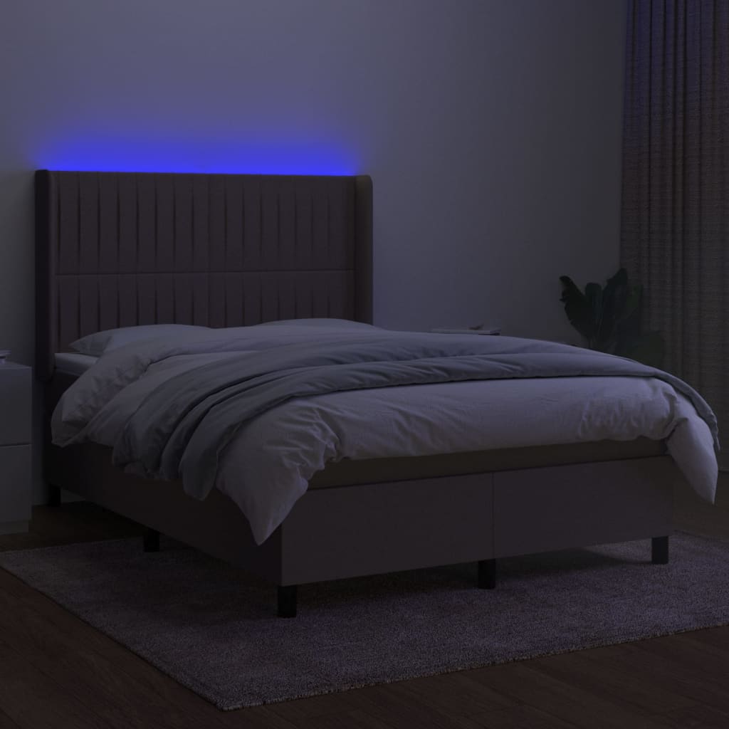 Κρεβάτι Boxspring με Στρώμα & LED Taupe 140x200 εκ. Υφασμάτινο
