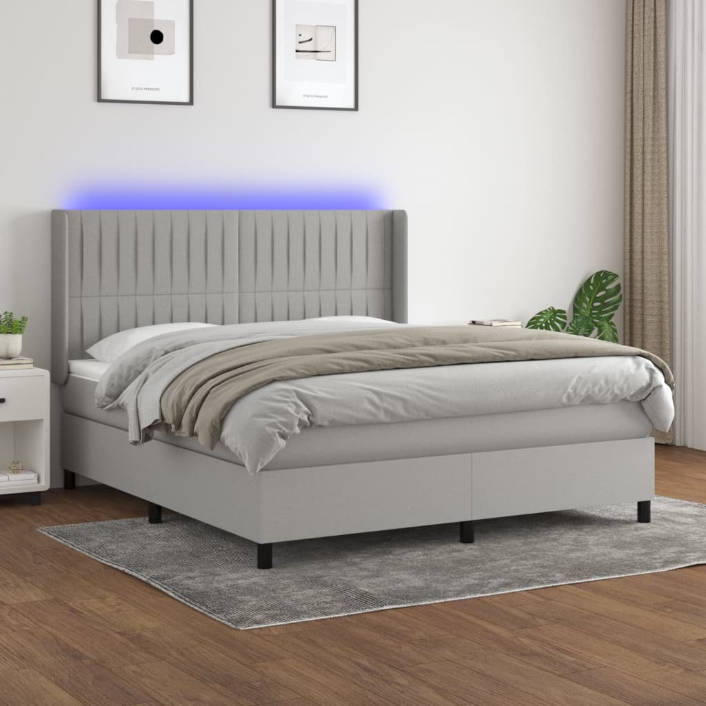 Κρεβάτι Boxspring με Στρώμα & LED Αν.Γκρι 160x200εκ. Υφασμάτινο