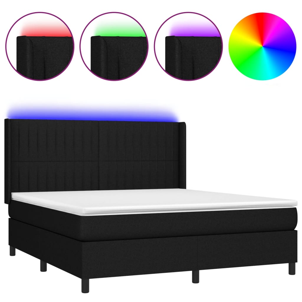 Κρεβάτι Boxspring με Στρώμα & LED Μαύρο 160x200 εκ. Υφασμάτινο