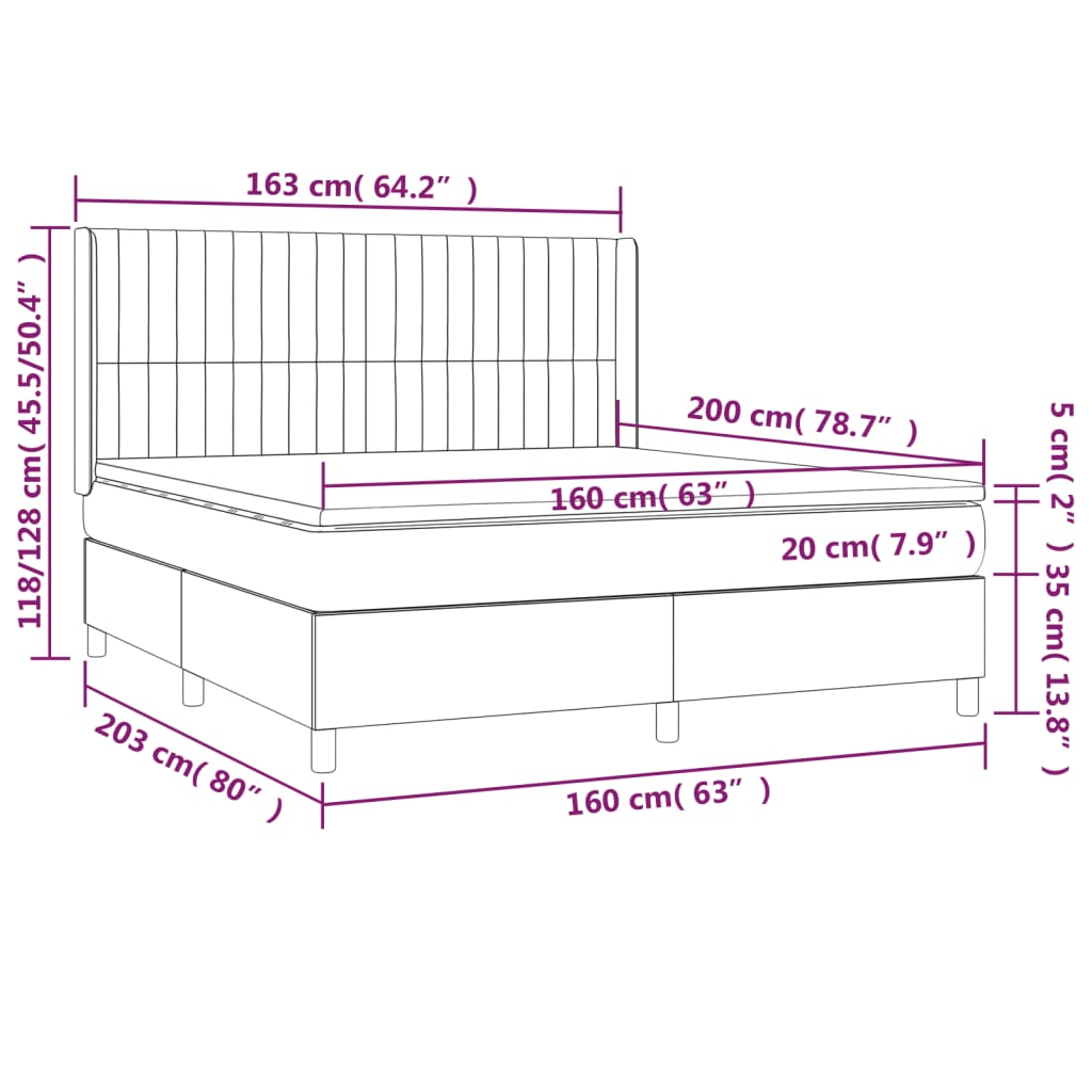 Κρεβάτι Boxspring με Στρώμα & LED Μαύρο 160x200 εκ. Υφασμάτινο