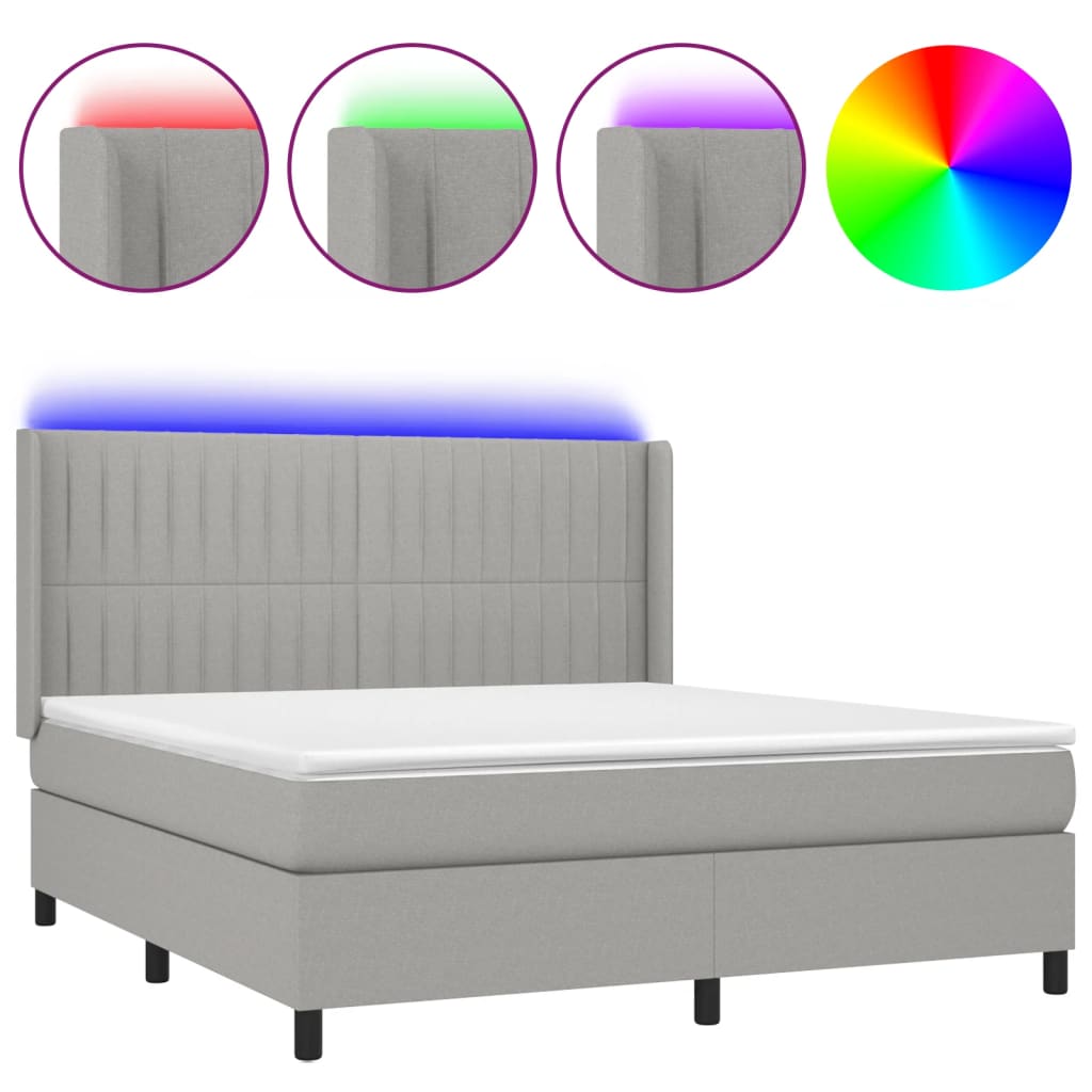 Κρεβάτι Boxspring με Στρώμα & LED Αν.Γκρι 180x200εκ. Υφασμάτινο
