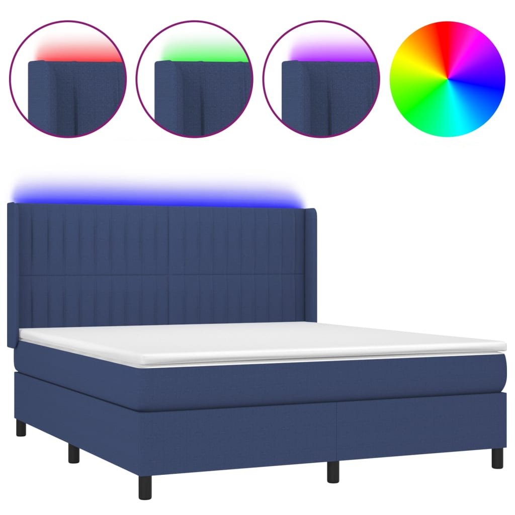 Κρεβάτι Boxspring με Στρώμα & LED Μπλε 180x200 εκ. Υφασμάτινο