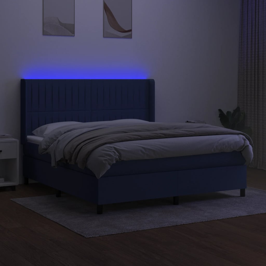 Κρεβάτι Boxspring με Στρώμα & LED Μπλε 180x200 εκ. Υφασμάτινο
