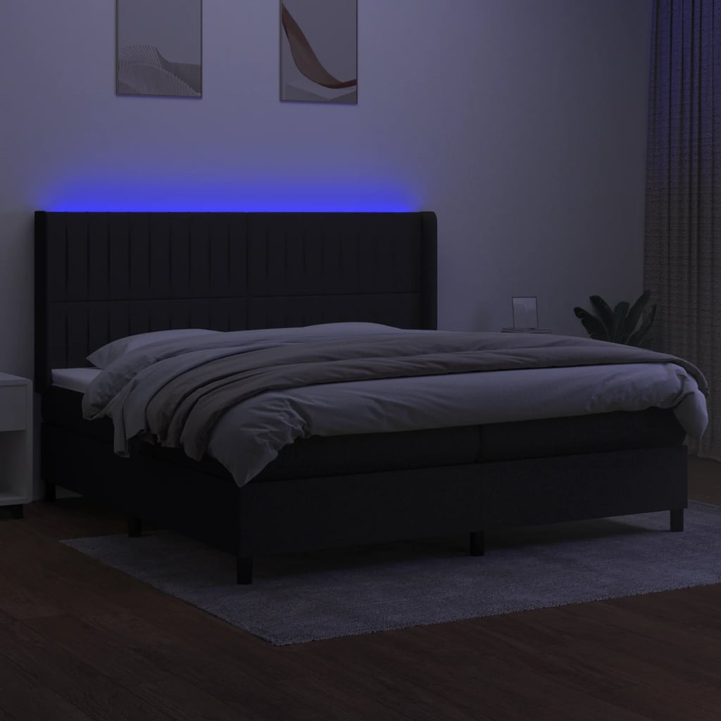 Κρεβάτι Boxspring με Στρώμα & LED Μαύρο 200x200 εκ. Υφασμάτινο