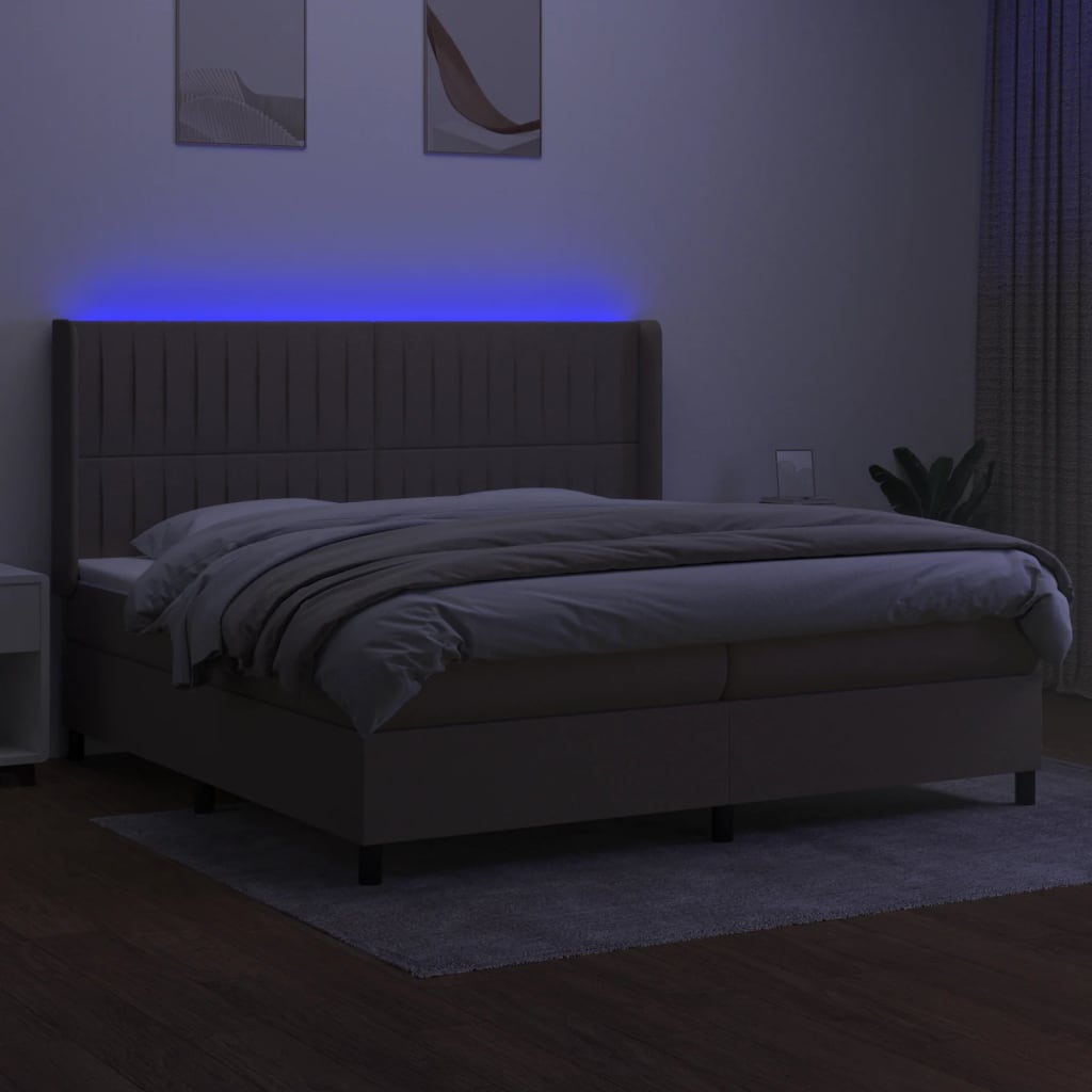 Κρεβάτι Boxspring με Στρώμα & LED Taupe 200x200 εκ. Υφασμάτινο