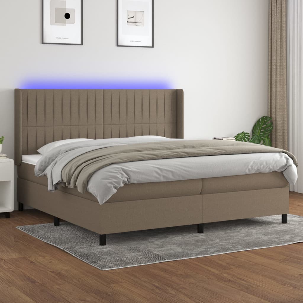 Κρεβάτι Boxspring με Στρώμα & LED Taupe 200x200 εκ. Υφασμάτινο