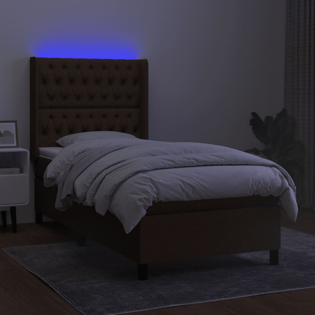 Κρεβάτι Boxspring με Στρώμα & LED Σκ.Καφέ 80x200 εκ. Υφασμάτινο