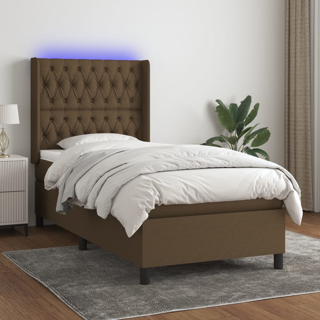 Κρεβάτι Boxspring με Στρώμα & LED Σκ.Καφέ 80x200 εκ. Υφασμάτινο