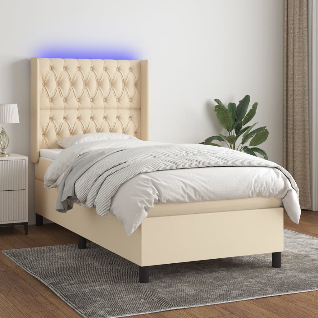 Κρεβάτι Boxspring με Στρώμα & LED Κρεμ 80x200 εκ. Υφασμάτινο