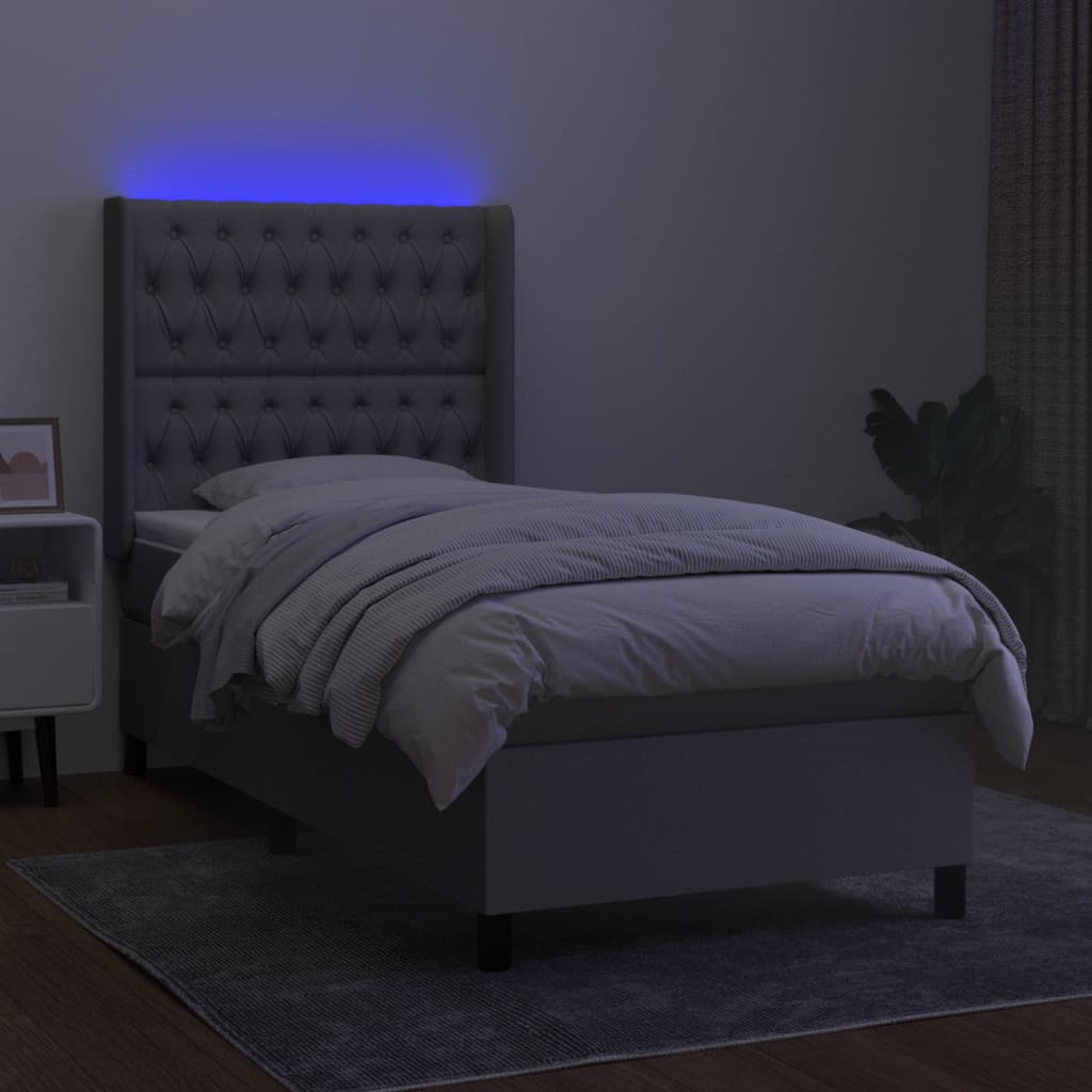 Κρεβάτι Boxspring με Στρώμα & LED Αν.Γκρι 90x190 εκ. Υφασμάτινο