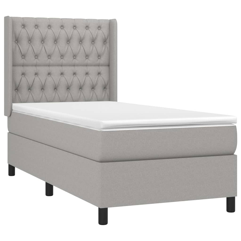 Κρεβάτι Boxspring με Στρώμα & LED Αν.Γκρι 90x190 εκ. Υφασμάτινο