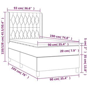 Κρεβάτι Boxspring με Στρώμα & LED Σκ.Καφέ 90x190 εκ. Υφασμάτινο