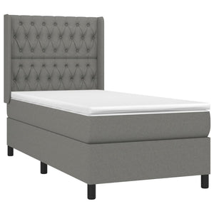 Κρεβάτι Boxspring με Στρώμα & LED Σκ.Γκρι 90x200 εκ. Υφασμάτινο