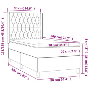 Κρεβάτι Boxspring με Στρώμα & LED Σκ.Γκρι 90x200 εκ. Υφασμάτινο