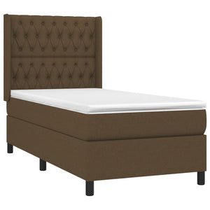 Κρεβάτι Boxspring με Στρώμα & LED Σκ.Καφέ 90x200 εκ. Υφασμάτινο