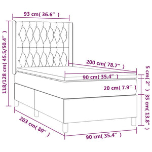 Κρεβάτι Boxspring με Στρώμα & LED Taupe 90x200 εκ. Υφασμάτινο