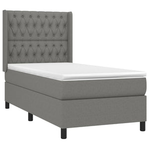 Κρεβάτι Boxspring με Στρώμα & LED Σκ.Γκρι 100x200 εκ Υφασμάτινο