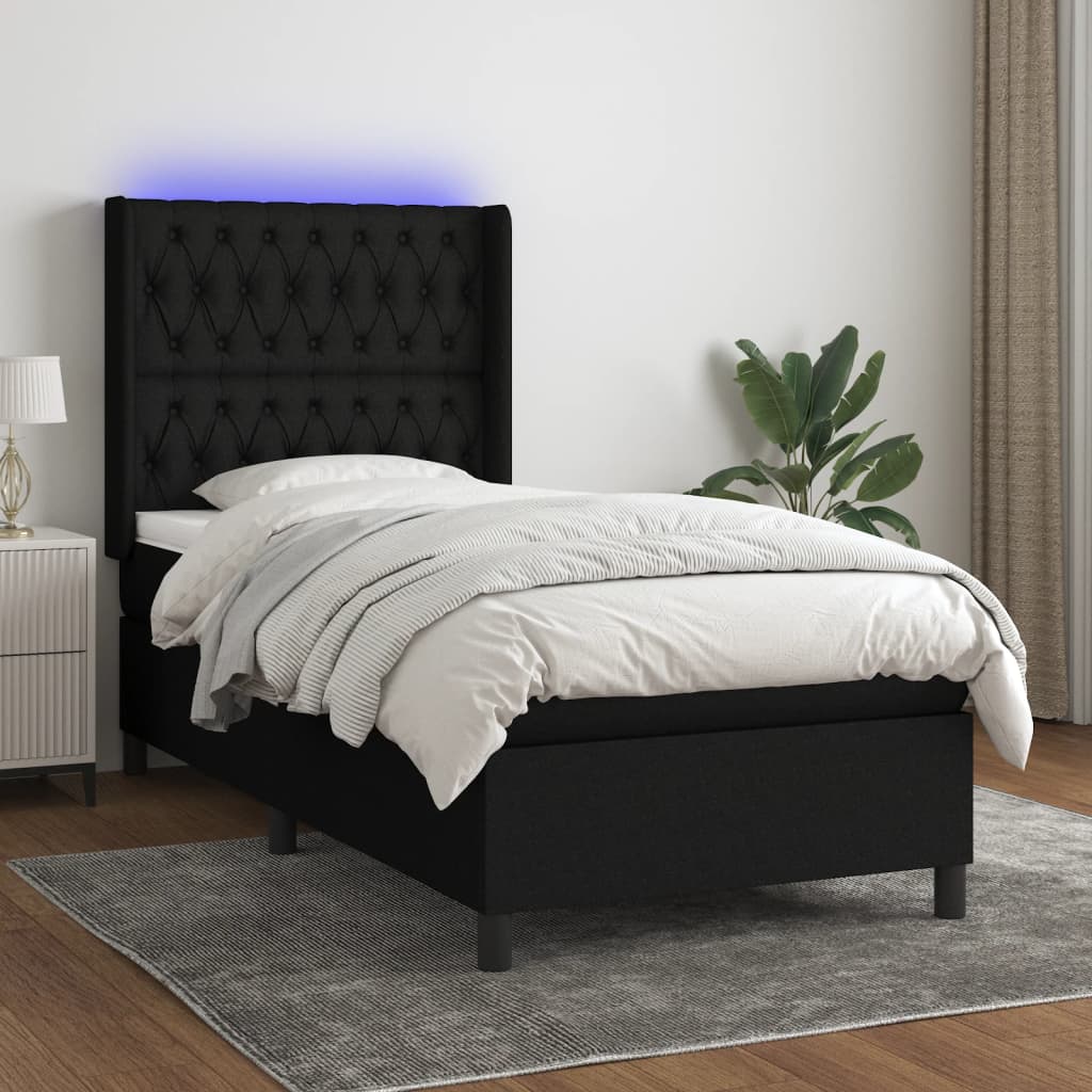 Κρεβάτι Boxspring με Στρώμα & LED Μαύρο 100x200 εκ. Υφασμάτινο