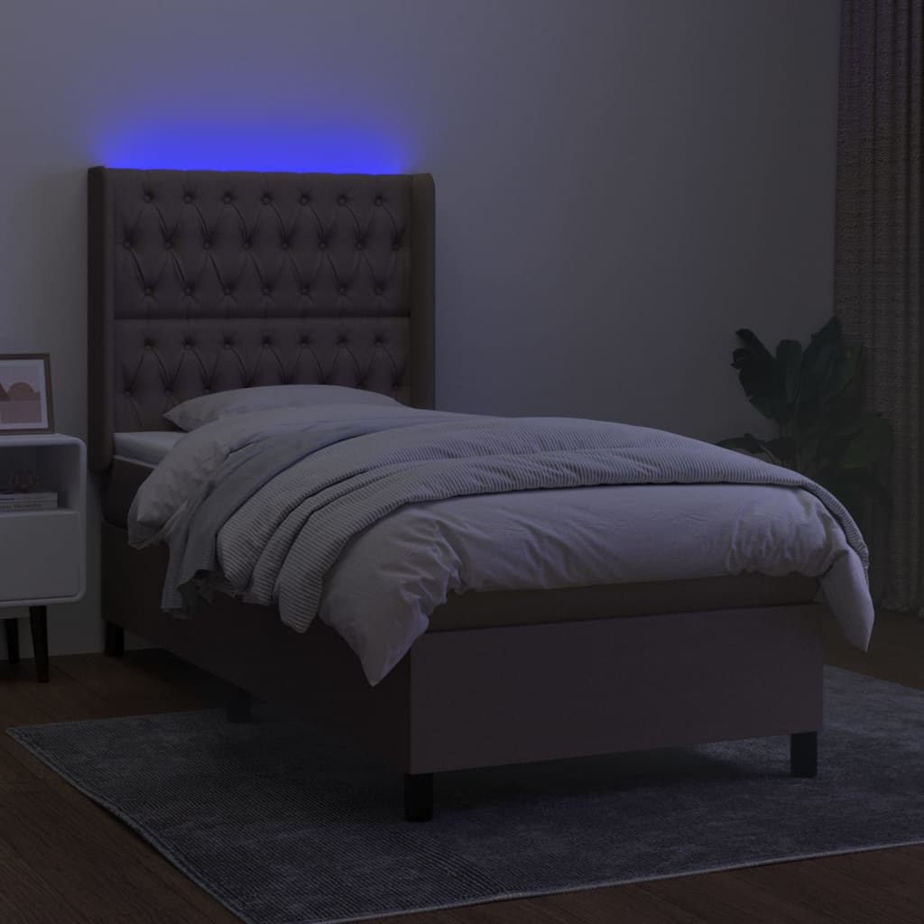 Κρεβάτι Boxspring με Στρώμα & LED Taupe 100x200 εκ. Υφασμάτινο