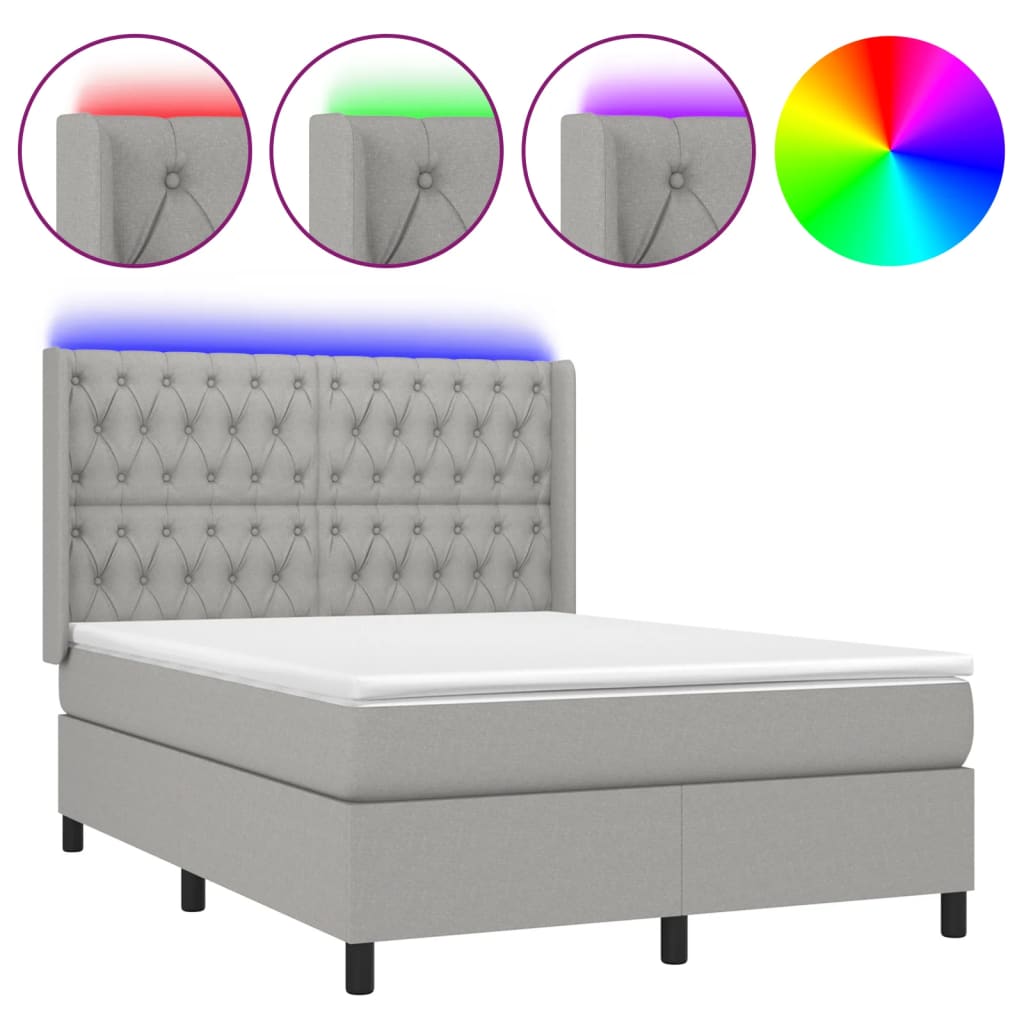 Κρεβάτι Boxspring με Στρώμα & LED Αν.Γκρι 140x190εκ. Υφασμάτινο