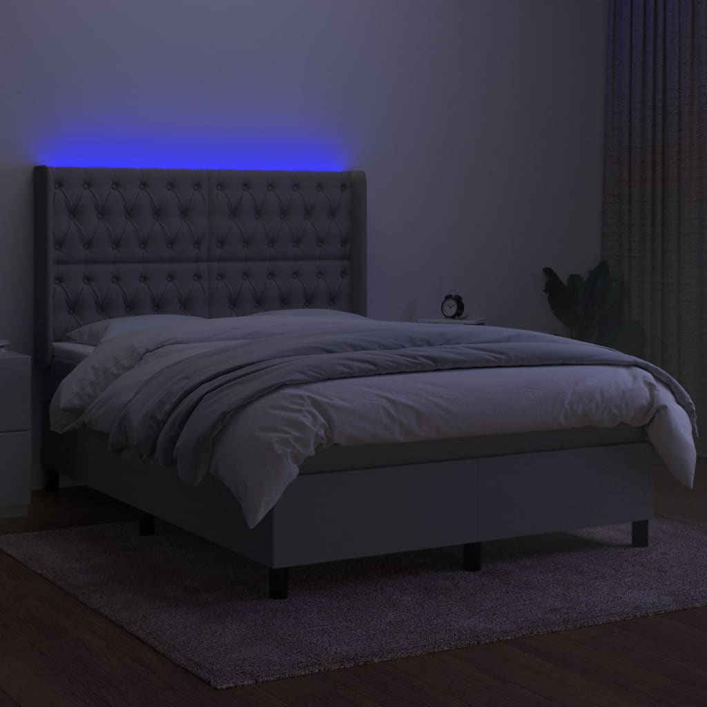 Κρεβάτι Boxspring με Στρώμα & LED Αν.Γκρι 140x190εκ. Υφασμάτινο