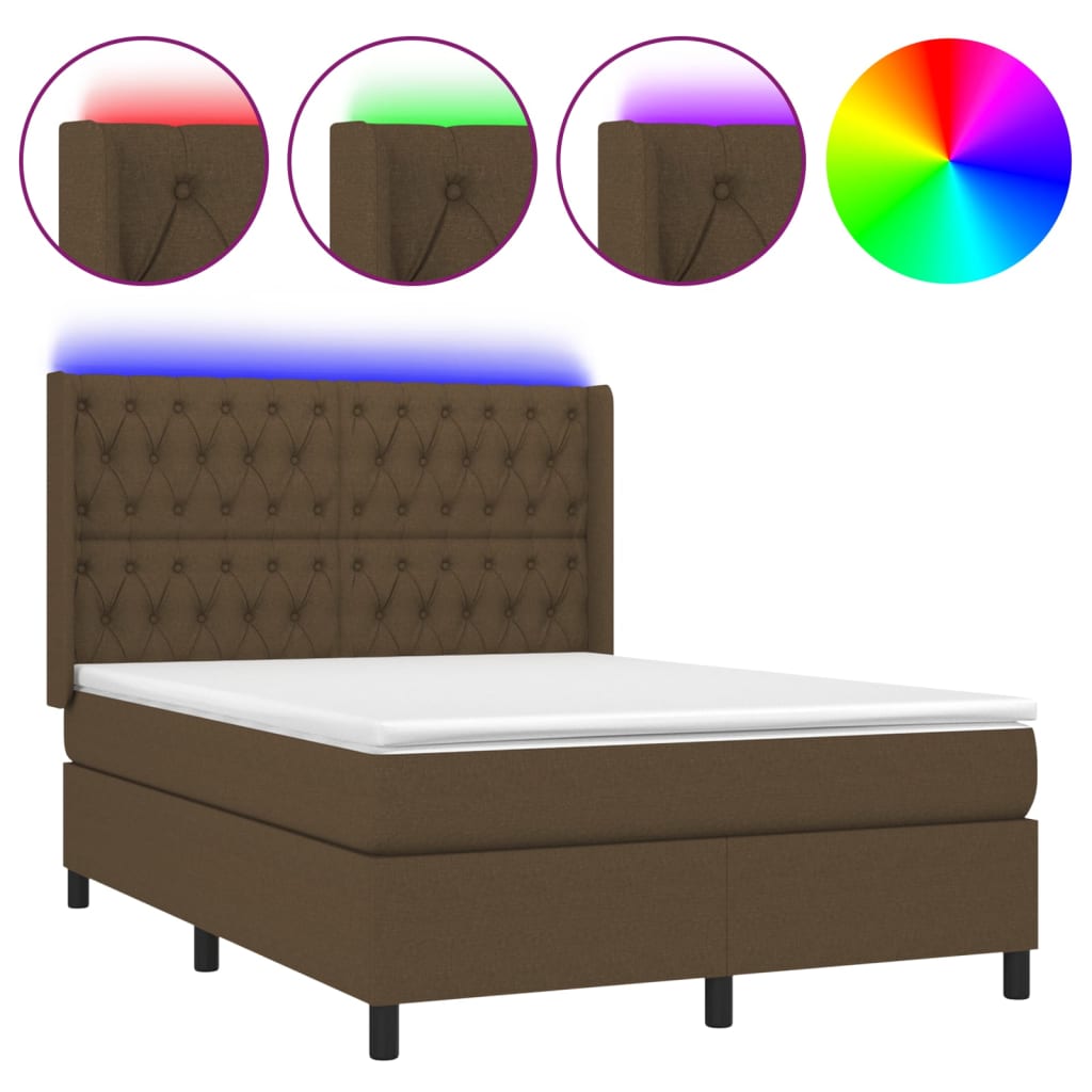 Κρεβάτι Boxspring με Στρώμα & LED Σκ.Καφέ 140x190εκ. Υφασμάτινο - Pakobazaar