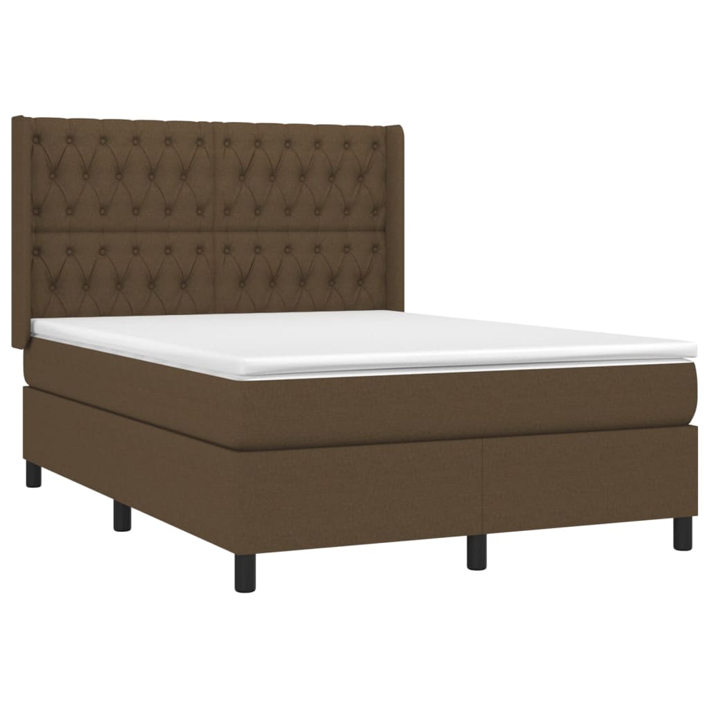 Κρεβάτι Boxspring με Στρώμα & LED Σκ.Καφέ 140x190εκ. Υφασμάτινο - Pakobazaar