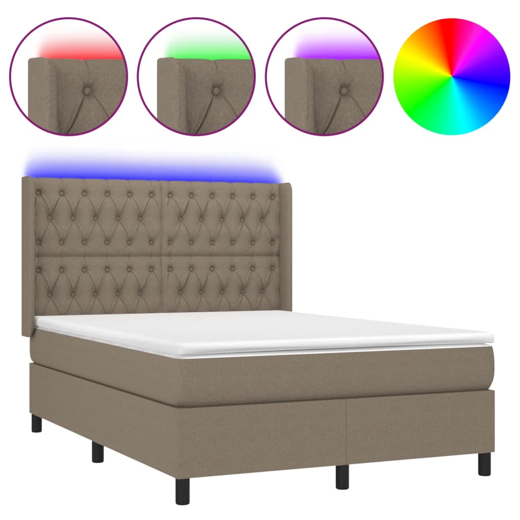 Κρεβάτι Boxspring με Στρώμα & LED Taupe 140x190 εκ. Υφασμάτινο
