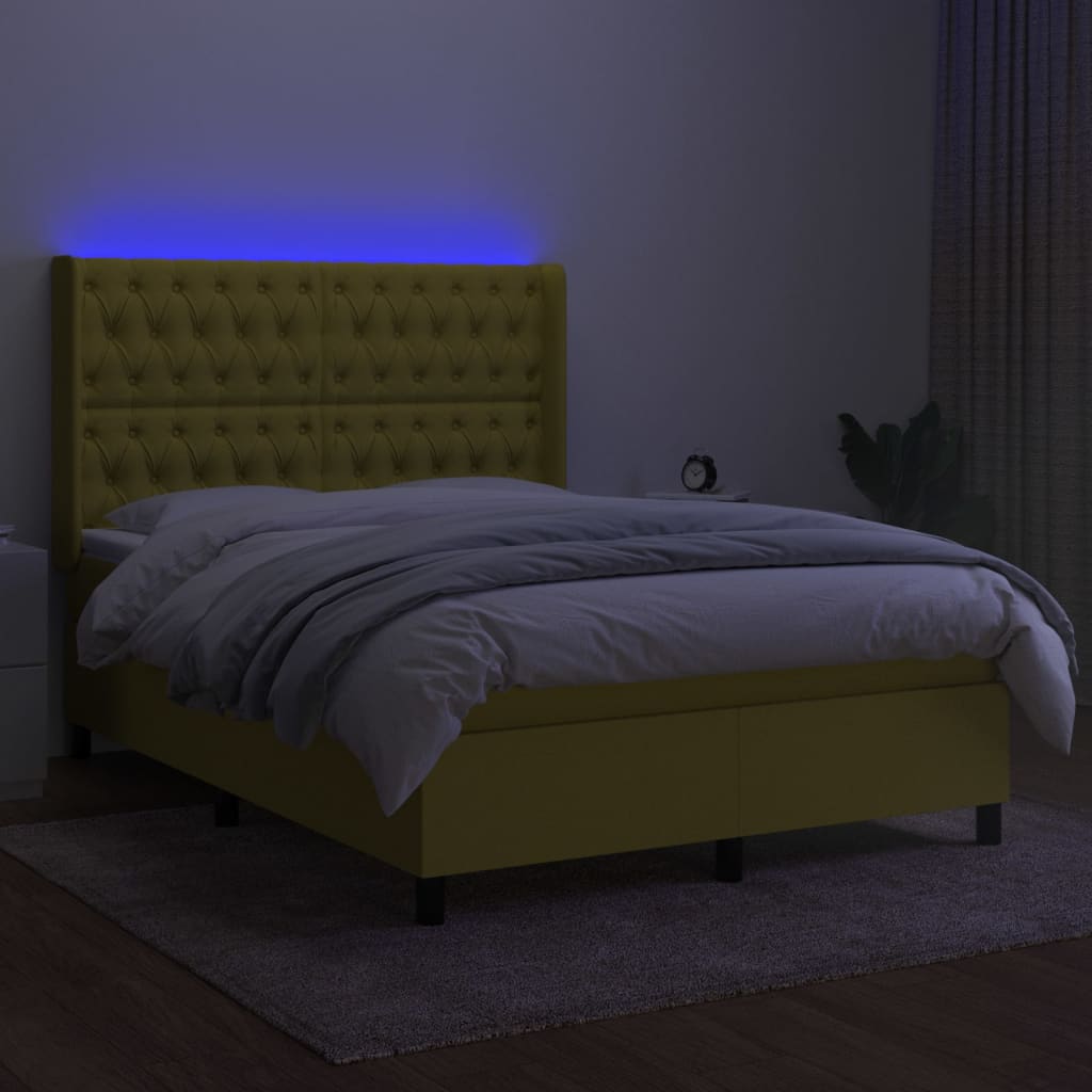 Κρεβάτι Boxspring με Στρώμα & LED Πράσινο 140x190 εκ Υφασμάτινο - Pakobazaar