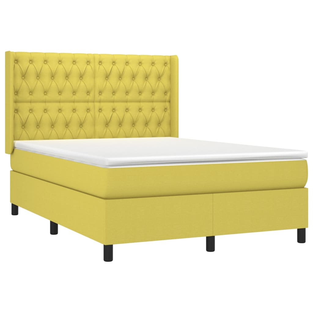Κρεβάτι Boxspring με Στρώμα & LED Πράσινο 140x190 εκ Υφασμάτινο - Pakobazaar