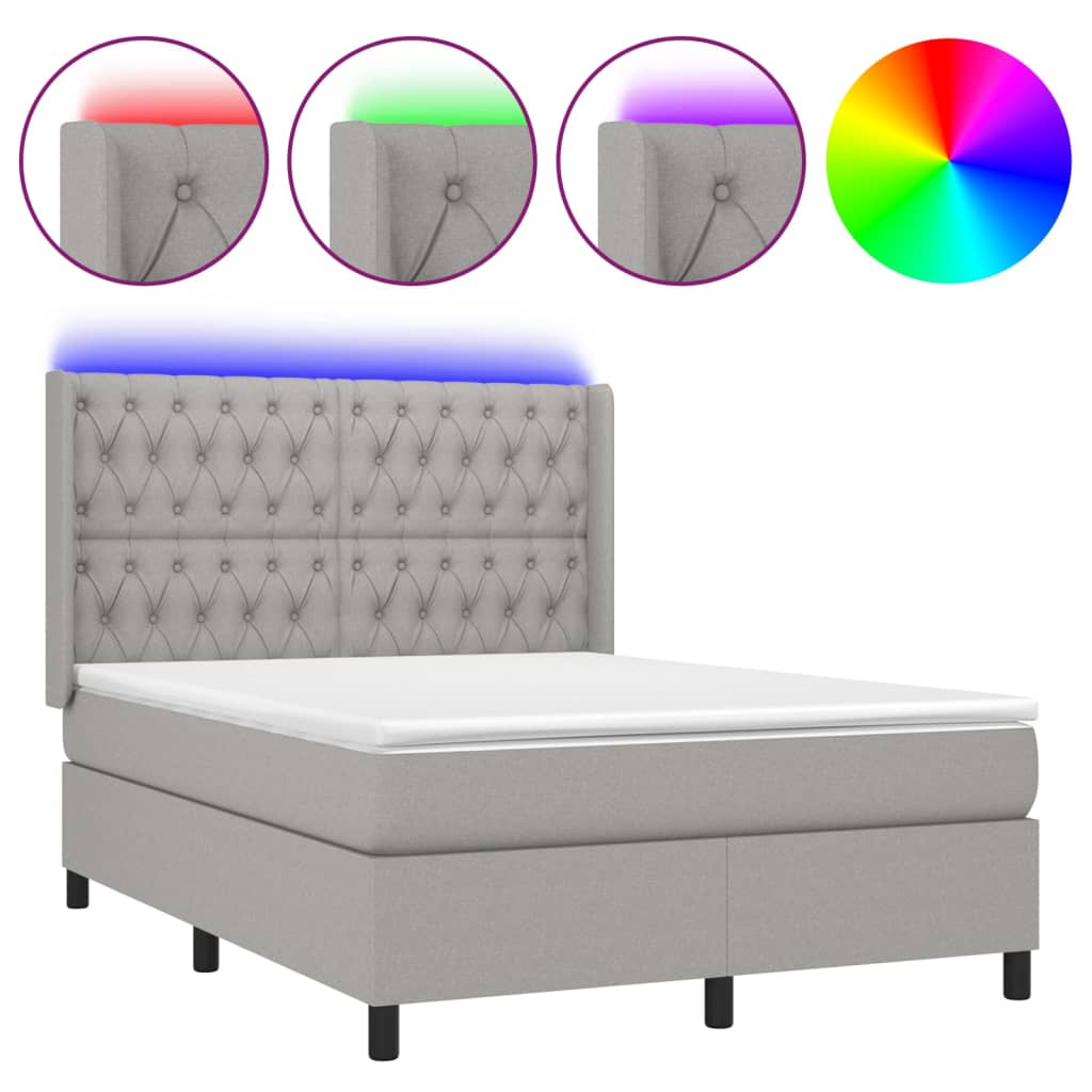 Κρεβάτι Boxspring με Στρώμα & LED Αν.Γκρι 140x200εκ. Υφασμάτινο