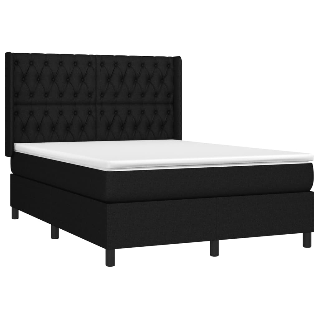 Κρεβάτι Boxspring με Στρώμα & LED Μαύρο 140x200 εκ. Υφασμάτινο