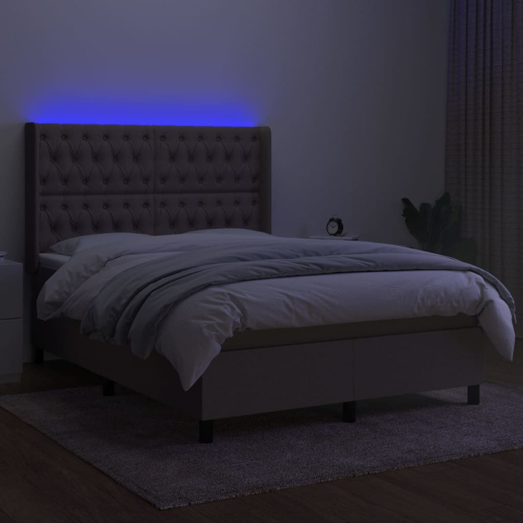 Κρεβάτι Boxspring με Στρώμα & LED Taupe 140x200 εκ. Υφασμάτινο