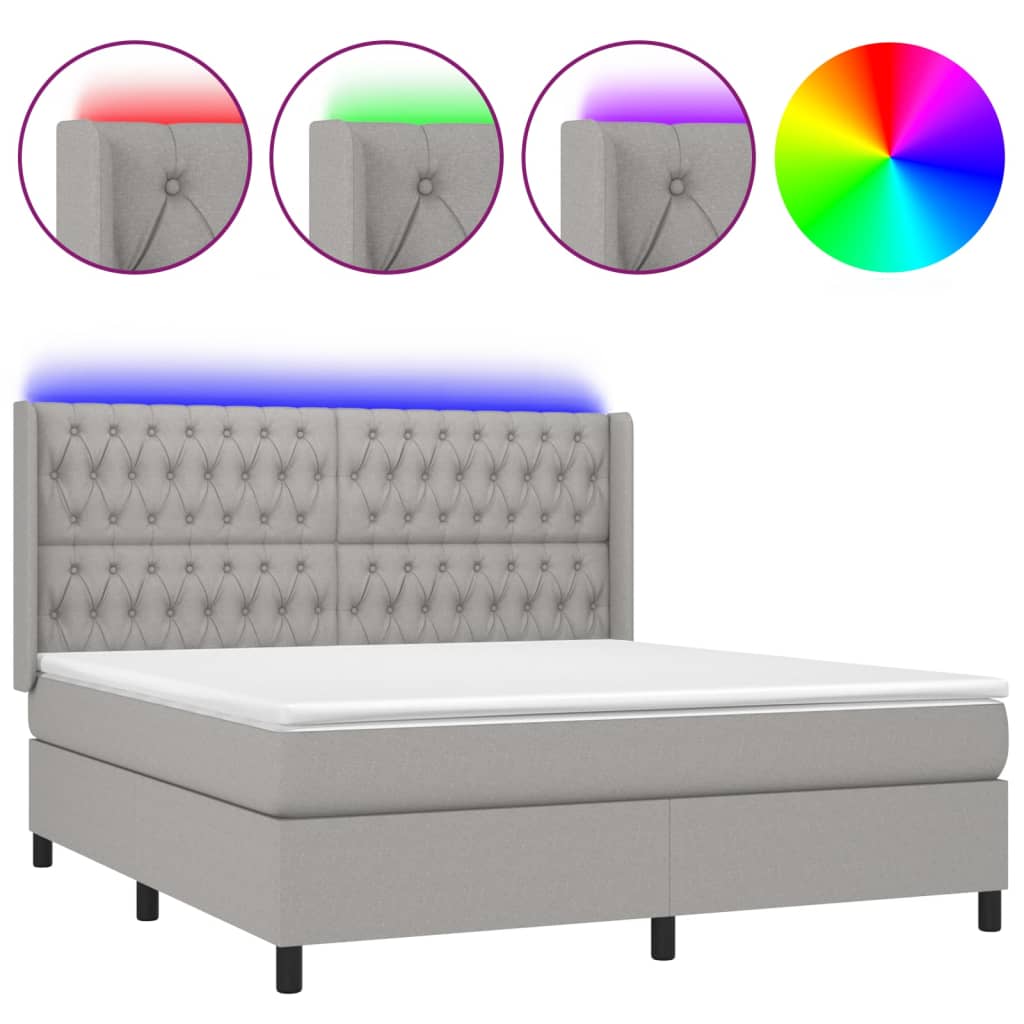 Κρεβάτι Boxspring με Στρώμα & LED Αν.Γκρι 160x200εκ. Υφασμάτινο