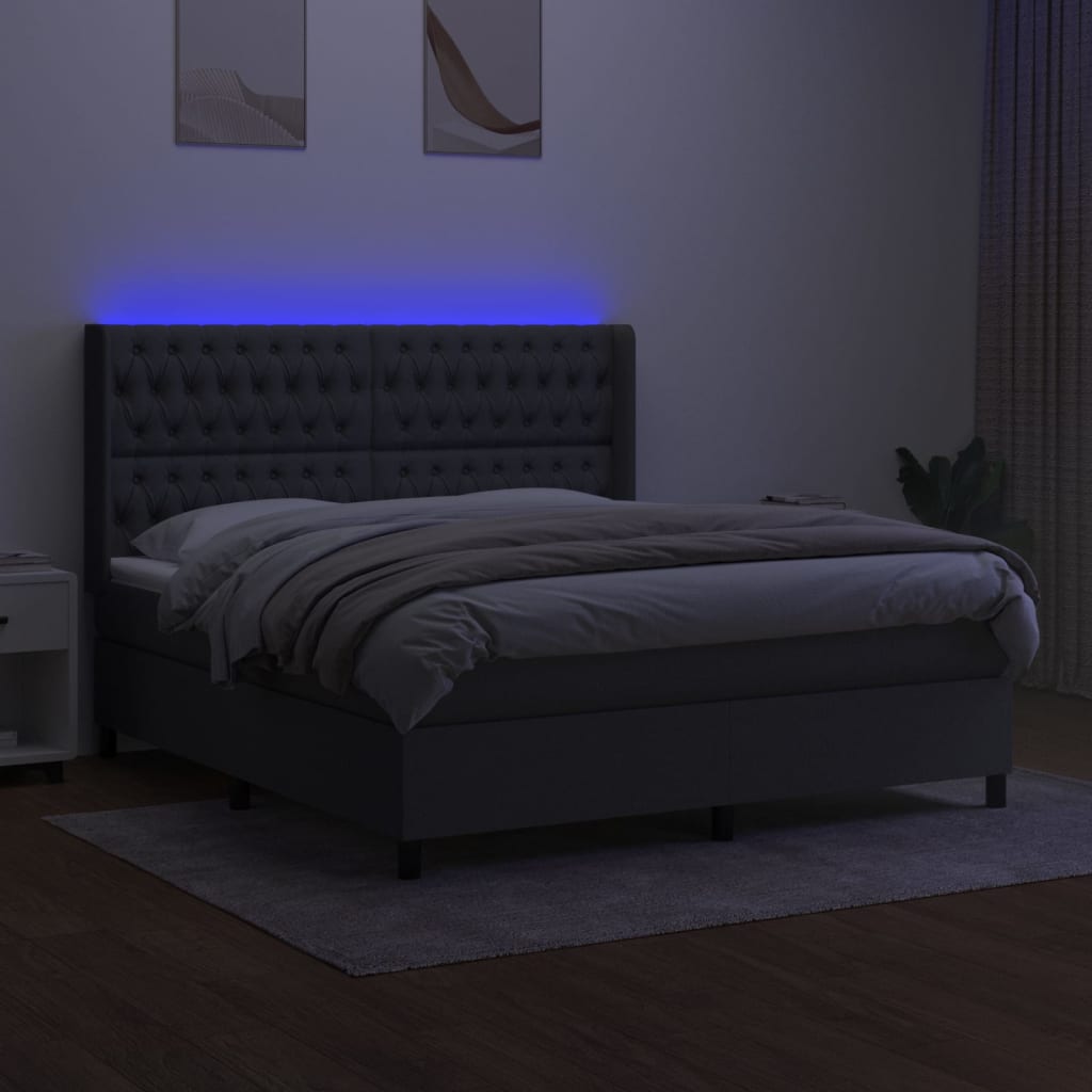 Κρεβάτι Boxspring με Στρώμα & LED Σκ.Γκρι 160x200 εκ Υφασμάτινο - Pakobazaar