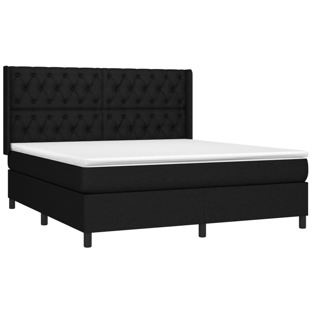 Κρεβάτι Boxspring με Στρώμα & LED Μαύρο 160x200 εκ. Υφασμάτινο