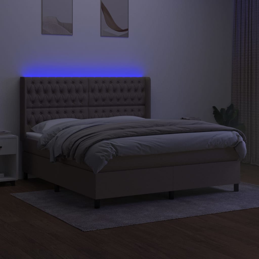Κρεβάτι Boxspring με Στρώμα & LED Taupe 160x200 εκ. Υφασμάτινο - Pakobazaar