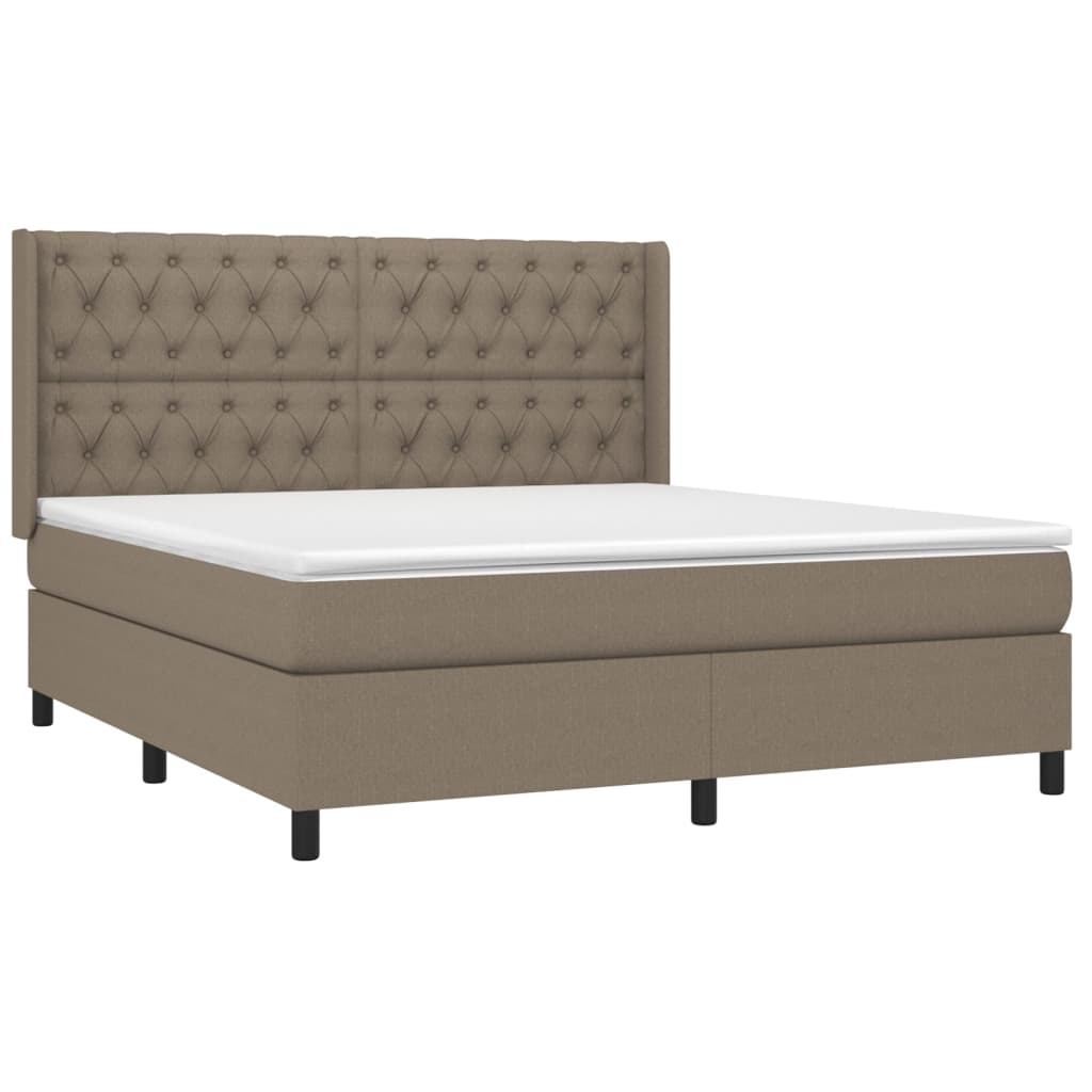 Κρεβάτι Boxspring με Στρώμα & LED Taupe 160x200 εκ. Υφασμάτινο - Pakobazaar