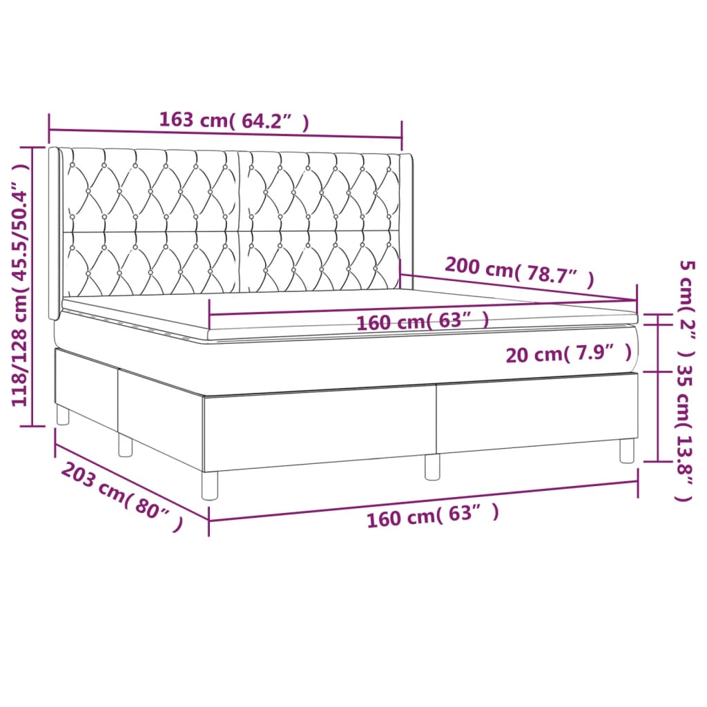 Κρεβάτι Boxspring με Στρώμα & LED Taupe 160x200 εκ. Υφασμάτινο - Pakobazaar